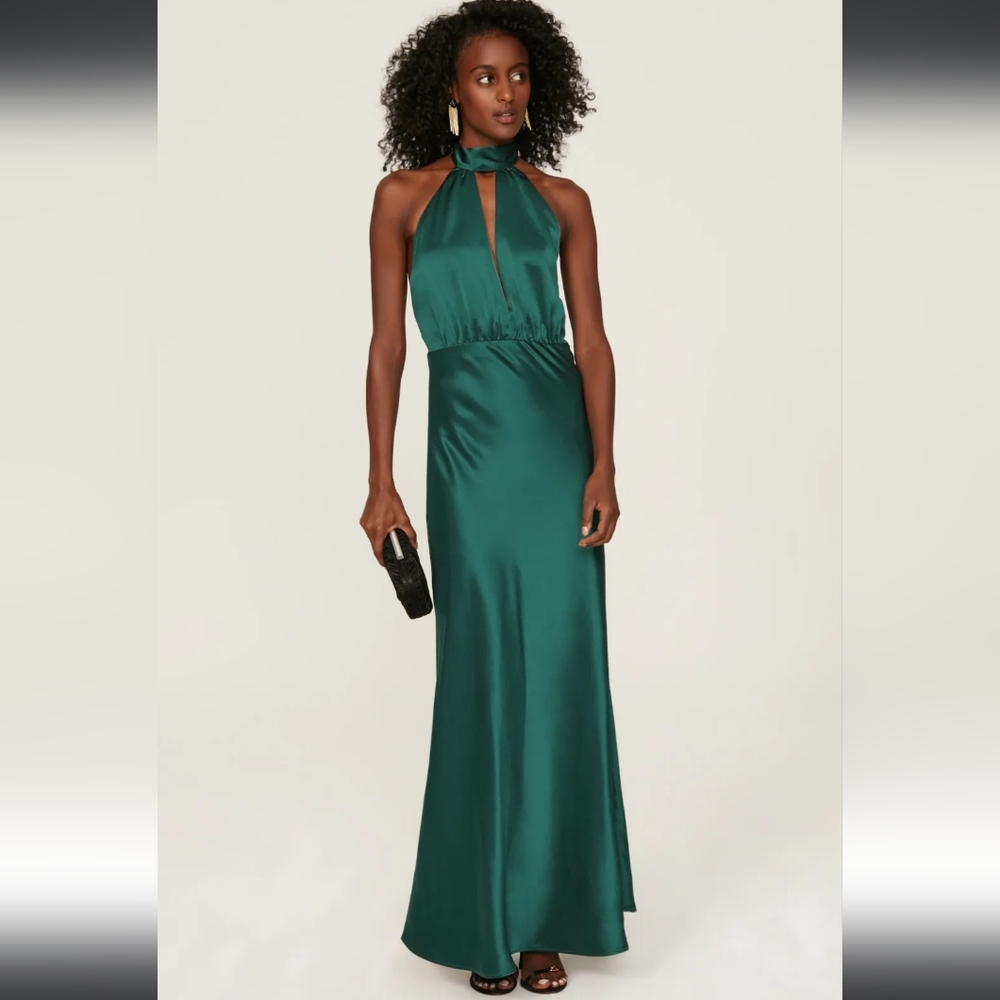 Something Navy Halter Front Keyhole Cutout Gown In Emeral Green Women's XXL